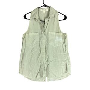 Anthropologie Cloth & Stone Womens Shirt Green Sleeveless Button Down VNeck XS